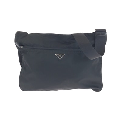 美品 PRADA プラダ テスート 三角ロゴプレート ブラック 黒 シルバー金具 ナイロン ショルダーバッグ ポシェット 601171 【中古】