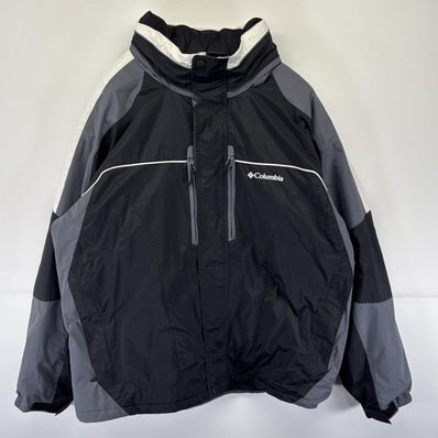 古着 コロンビア Columbia ナイロンジャケット アウトドア フルジップ ワンポイントロゴ 収納フード付き 大きいサイズ 14041 ブラック メンズ