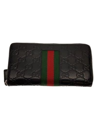 GUCCI New Web Leather Zip Around Wallet "Black"