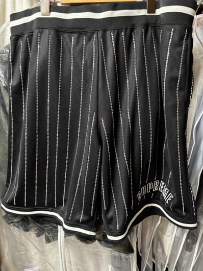 Supreme Rhinestone Stripe Basketball Short "Black"
