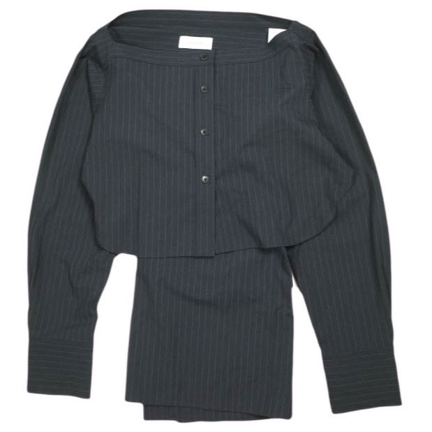 ADAM ET ROPE アダムエロペ 25AW 接触冷感 マルチWAYレイヤードシャツスカート GAC25030 36 ネイビー ピンストライプ セットアップ ボトムス g26239
