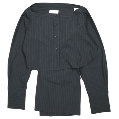 ADAM ET ROPE アダムエロペ 25AW 接触冷感 マルチWAYレイヤードシャツスカート GAC25030 36 ネイビー ピンストライプ セットアップ ボトムス g26239