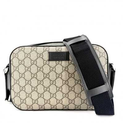 GUCCI グッチ ショルダーバッグ メッセンジャーバッグ 肩掛け 斜め掛け 779880 GGスプリームキャンバス レザー ベージュ ブラウン 茶 シルバー金具 メンズ【中古品】