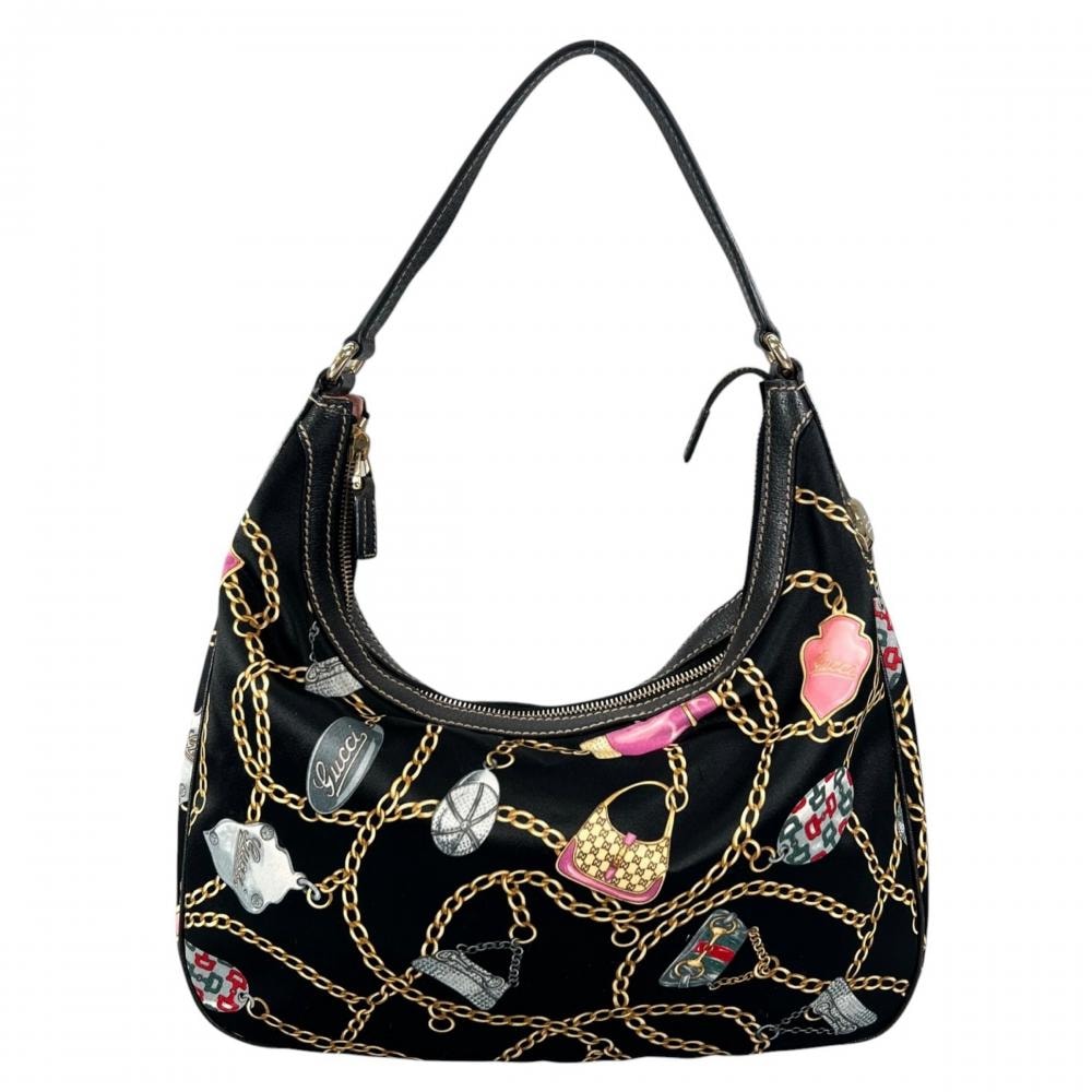 GUCCI グッチ ショルダーバッグ シャーミー ワンショルダー 肩掛け 153010 シルク ブラック 黒 ゴールド金具 レディース【中古品】