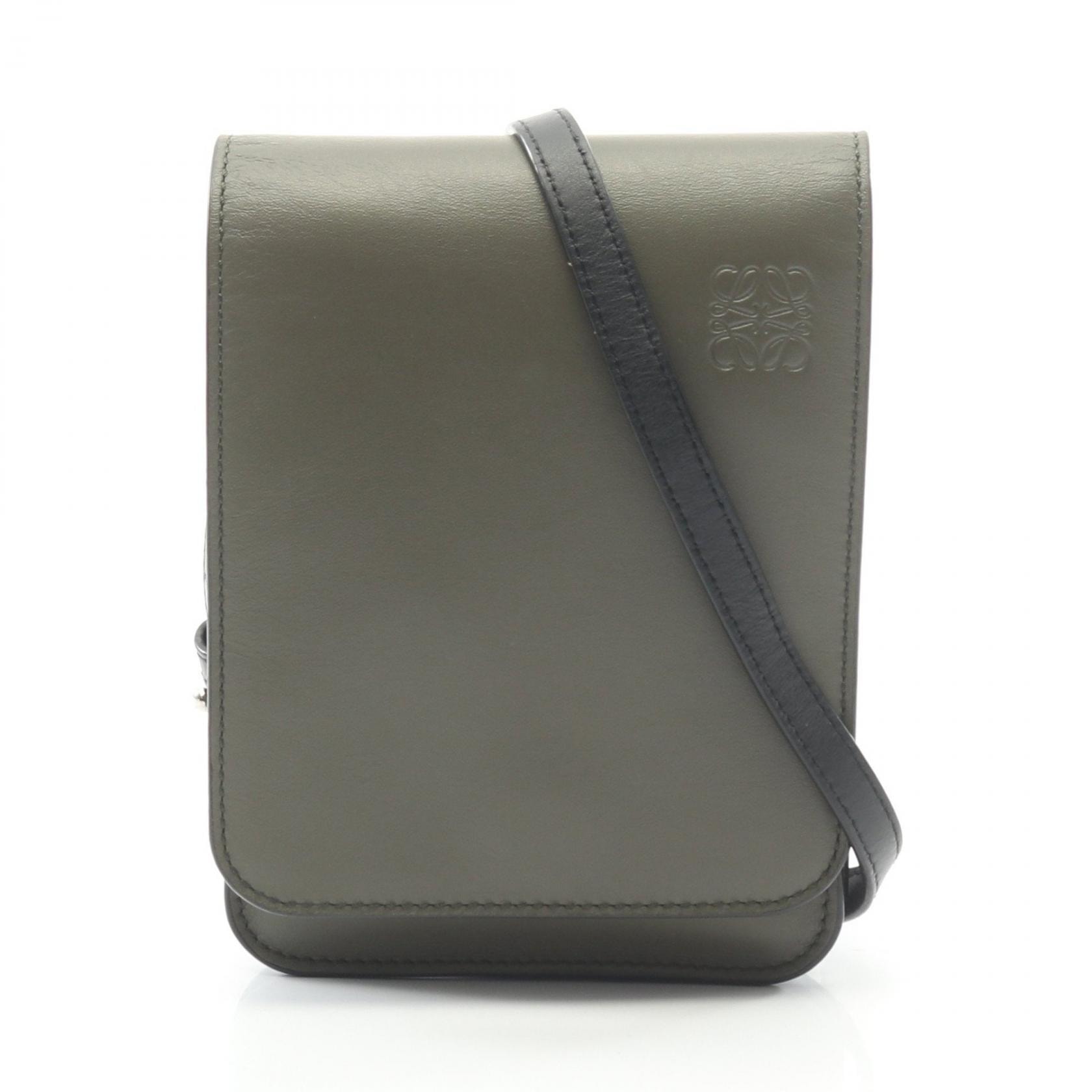 ロエベ LOEWE GUSSET FLAT CROSSBODY ガセット フラット クロスボディバッグ ショルダーバッグ バッグ レザー メンズ カーキ系 / ブラック系 【中古】