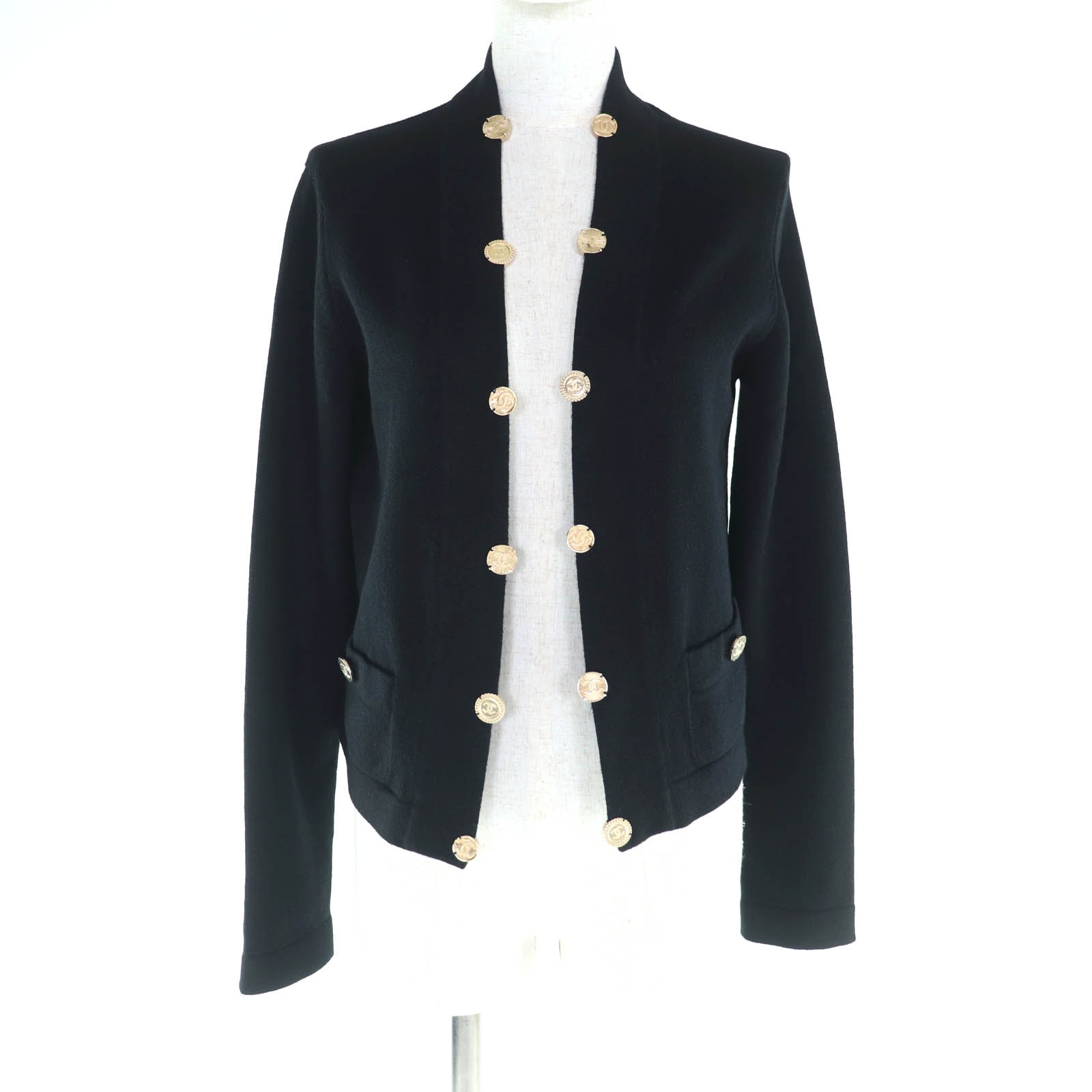 極美品 シャネル カーディガン ブラック レディース 38 P72486