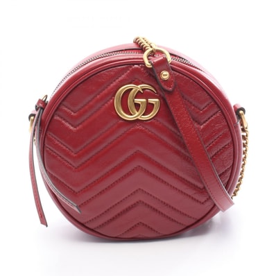 グッチ GUCCI GGマーモント ラウンド ミニ ショルダーバッグ バッグ レザー レディース レッド系 550154 【中古】