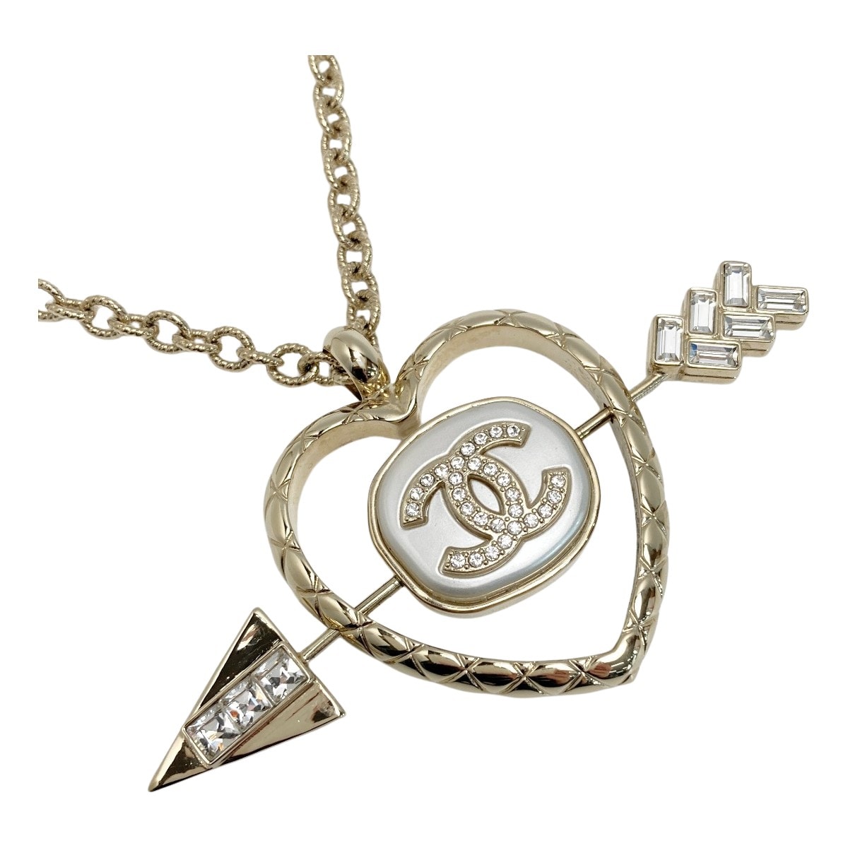 CHANEL シャネル ココマーク ハート アロー ネックレス B23C ゴールド GP ラインストーン