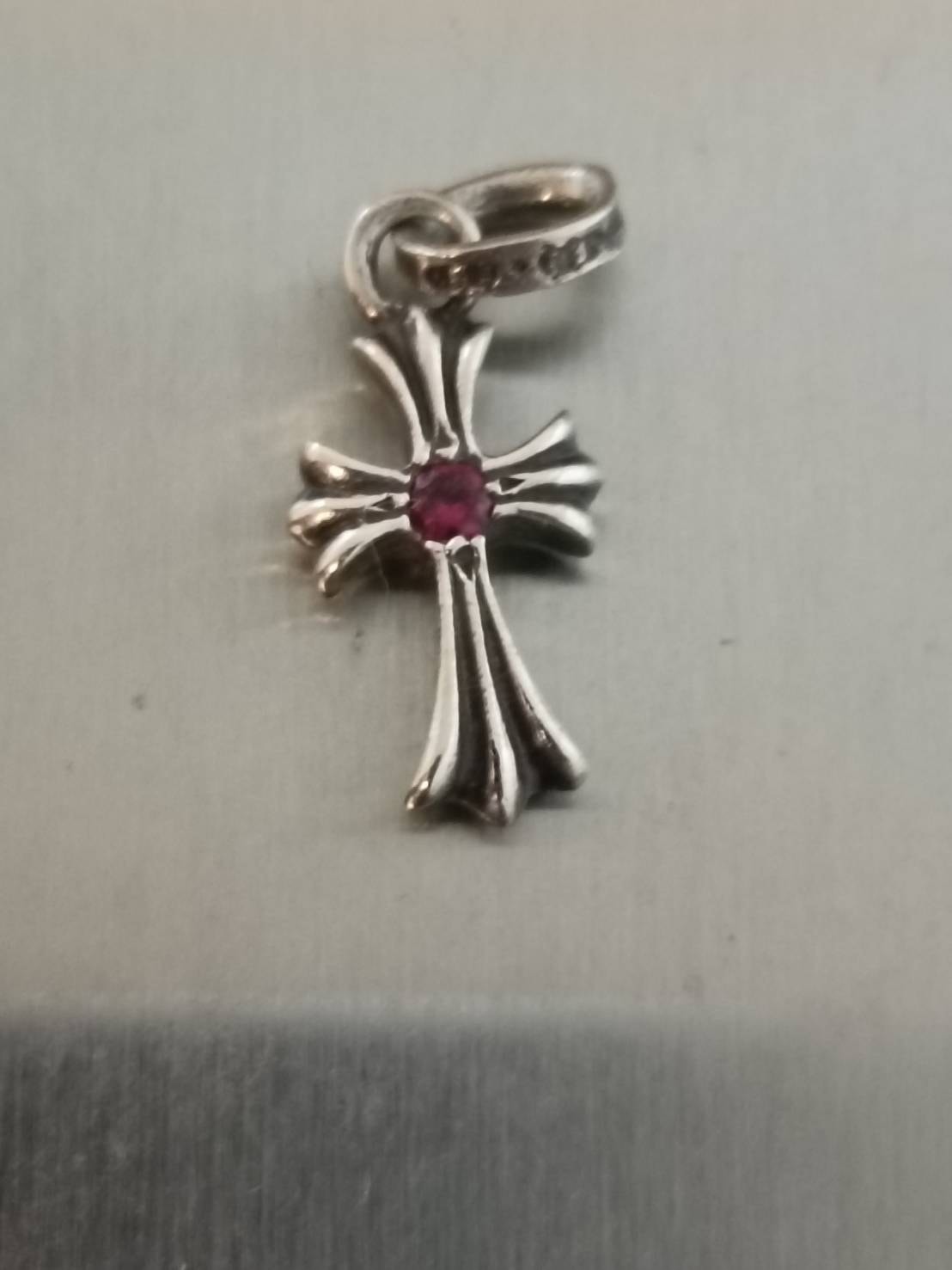 Chrome Hearts CH Cross Baby Fat Charm 1Ruby "Silver"