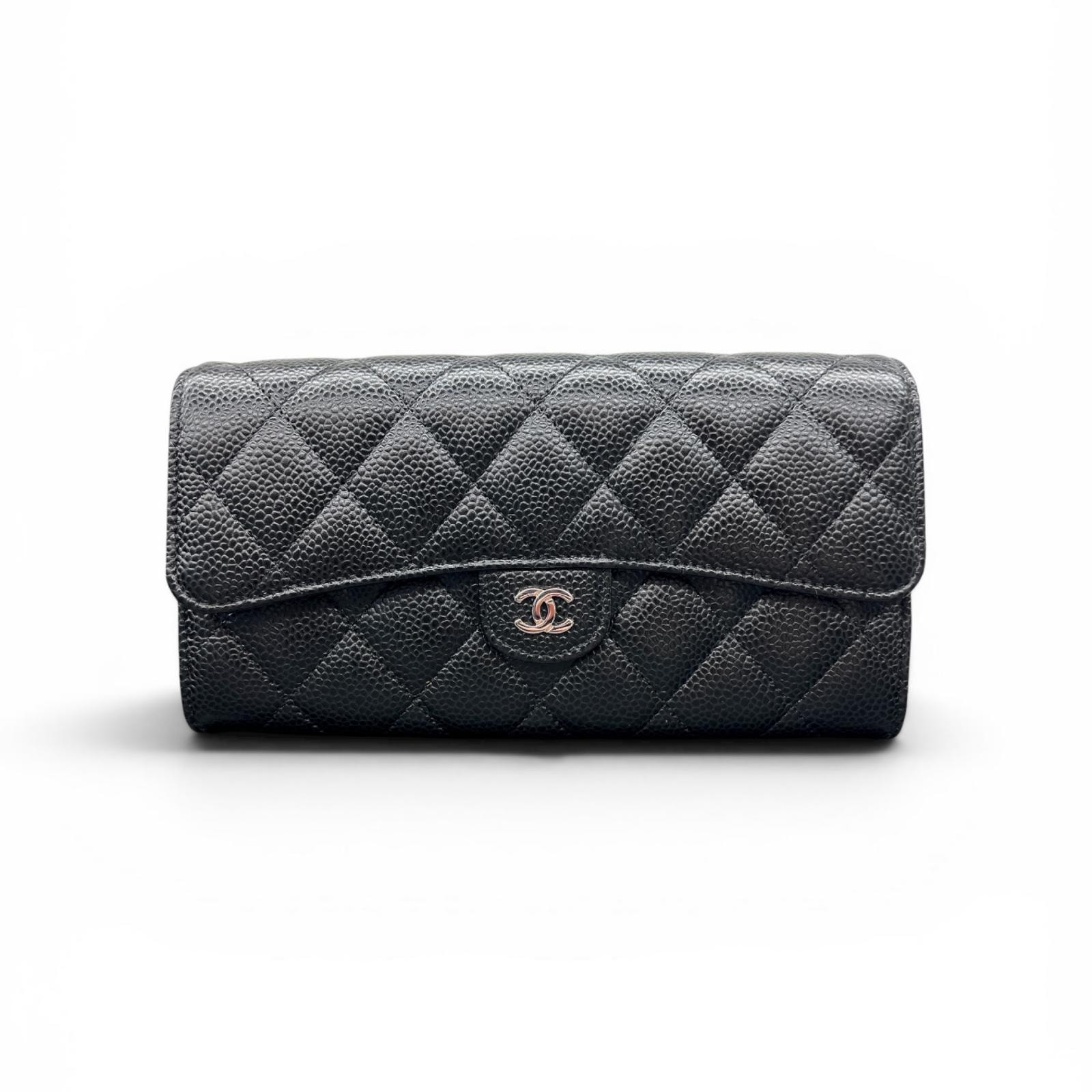 CHANEL 展示品級美品 シャネル マトラッセ クラシック ロングフラップ ウォレット 長財布 AP0241 キャビアスキン 23番台シリアル ブラック レザー シルバー金具 ロングウォレット SAランク 中古 鑑定済 シャネル財布