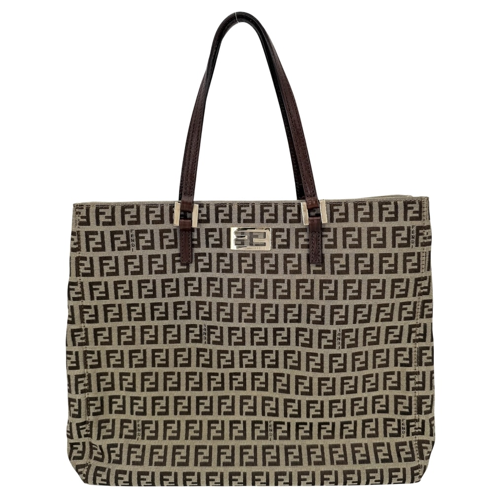 FENDI フェンディ トートバッグ ズッキーノ ハンドバッグ 8BH133 キャンバス  レザー   ブラウン 茶 ゴールド金具 レディース【中古品】