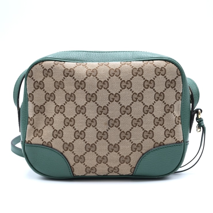 GUCCI(グッチ)GGキャンバス ショルダーバッグ グリーン レザー ベージュ ゴールド金具 斜め掛け レディース 449413【中古】
