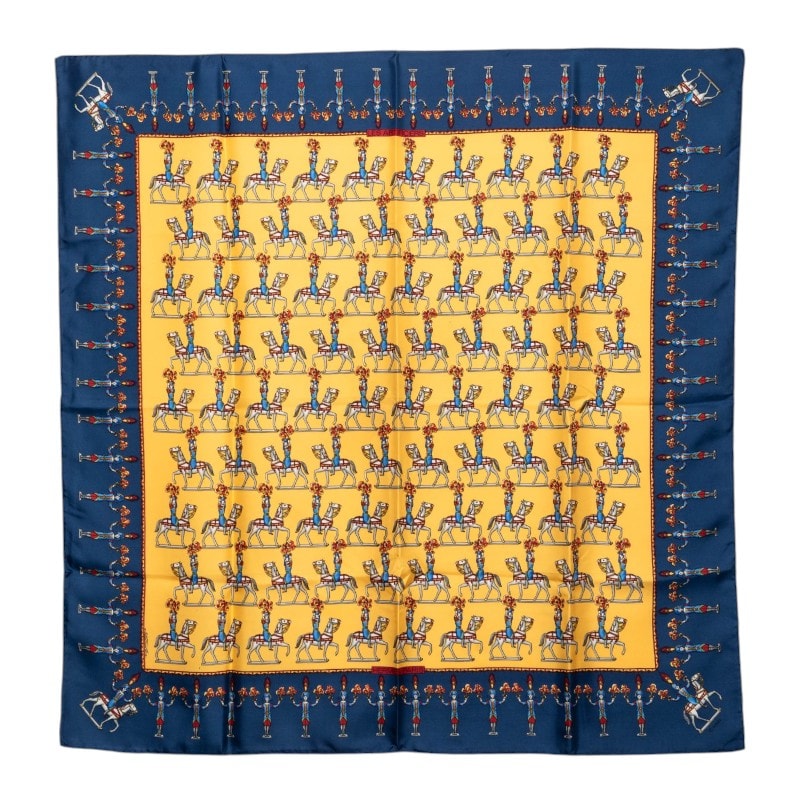 エルメス カレ90 LES ARTIFICIERS 花火師 スカーフ ブルー イエロー マルチカラー シルク レディース HERMES 【中古】