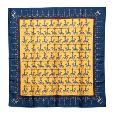 エルメス カレ90 LES ARTIFICIERS 花火師 スカーフ ブルー イエロー マルチカラー シルク レディース HERMES 【中古】