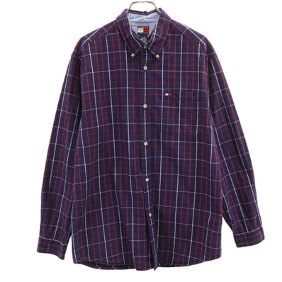 TOMMY HILFIGER トミーヒルフィガー チェック柄 長袖 ボタンダウンシャツ XL 紫紺