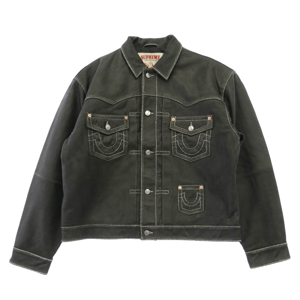 Supreme シュプリーム TRUE RELIGION トゥルーレリジョン 25AW x True Religion Leather Trucker Jacket トゥルーレリジョン レザー トラッカー ジャケット ブラック系 L【極上美品】【中古】