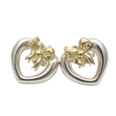 【中古】 ティファニー ピアス ハートリボン オープン シルバー925 K18YG 約3.0g シルバー ゴールド コンビ シンプル アクセサリー レディース 女性 TIFFANY&Co.