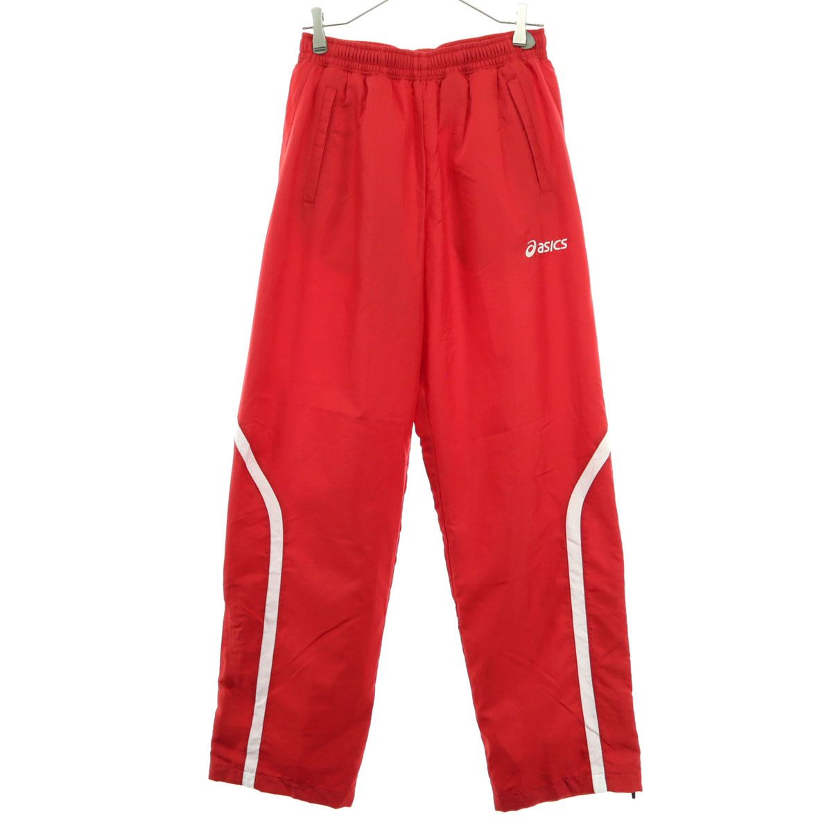 美品 asics アシックス 刺繍 ロングパンツ L レッド