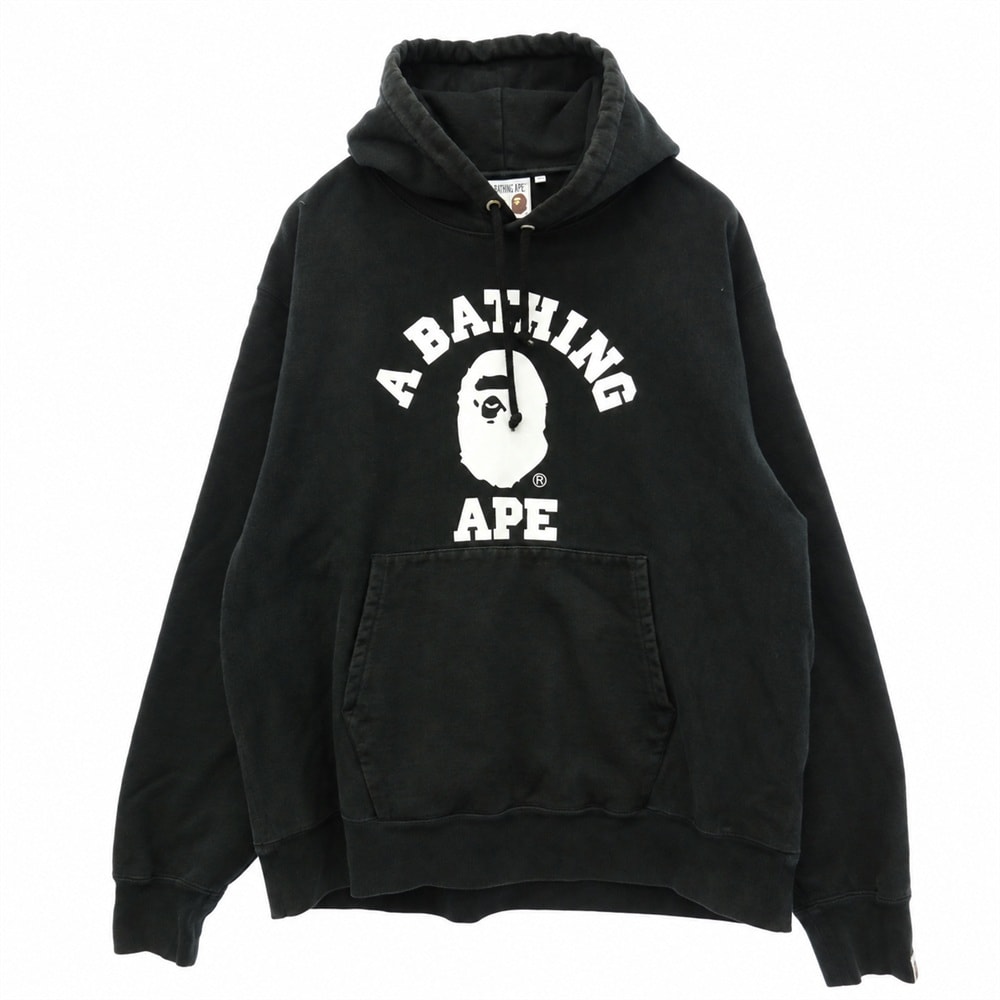 A BATHING APE アベイシングエイプ 001PPG301002X Relaxed Classic College Pullover Hoody リラックス クラシック カレッジ プルオーバー フーディー パーカー ブラック系 XXL【中古】