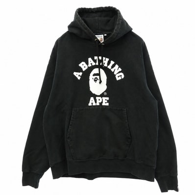 A BATHING APE アベイシングエイプ 001PPG301002X Relaxed Classic College Pullover Hoody リラックス クラシック カレッジ プルオーバー フーディー パーカー ブラック系 XXL【中古】