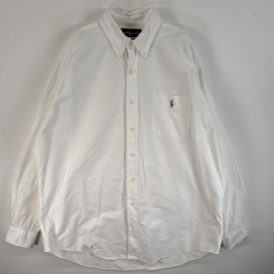 古着 ラルフローレン RALPH LAUREN 長袖シャツ ボタンダウン ロゴ 刺繍 オックスフォード XL ホワイト 無地 メンズ