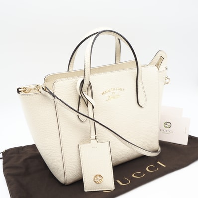 美品 GUCCI グッチ スウィング ミニ トップハンドルバッグ 368827 2wayハンドバッグ アイボリー レザー レディース