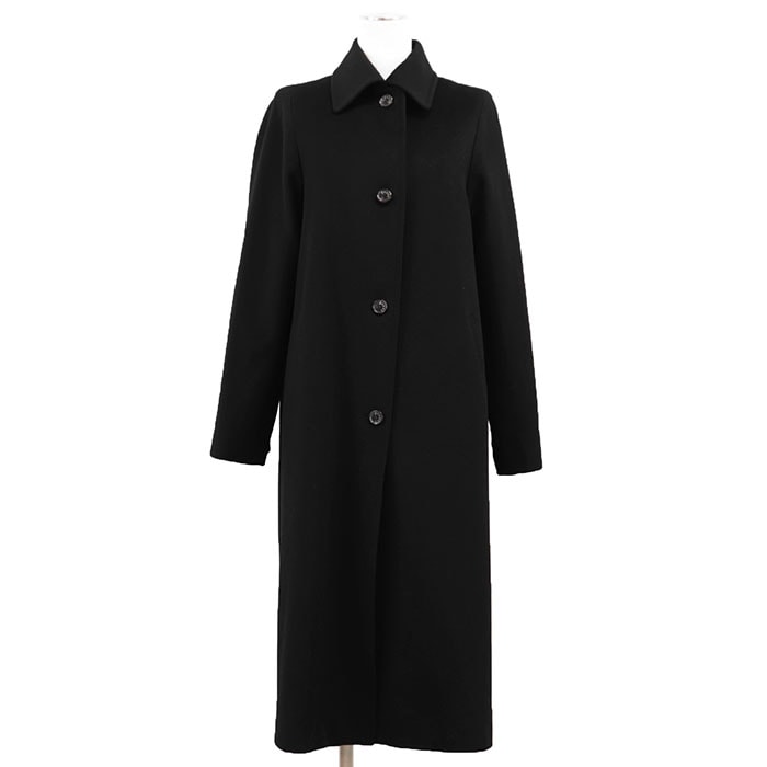 SALE【美品】Herno ヘルノ コート ライトメルトン ウール/カシミヤ レディース サイズ 40 ロゴ ボタン 馬具柄ライニング バルマカーン ステンカラー 軽量 アウター ブラック 黒 イタリア製