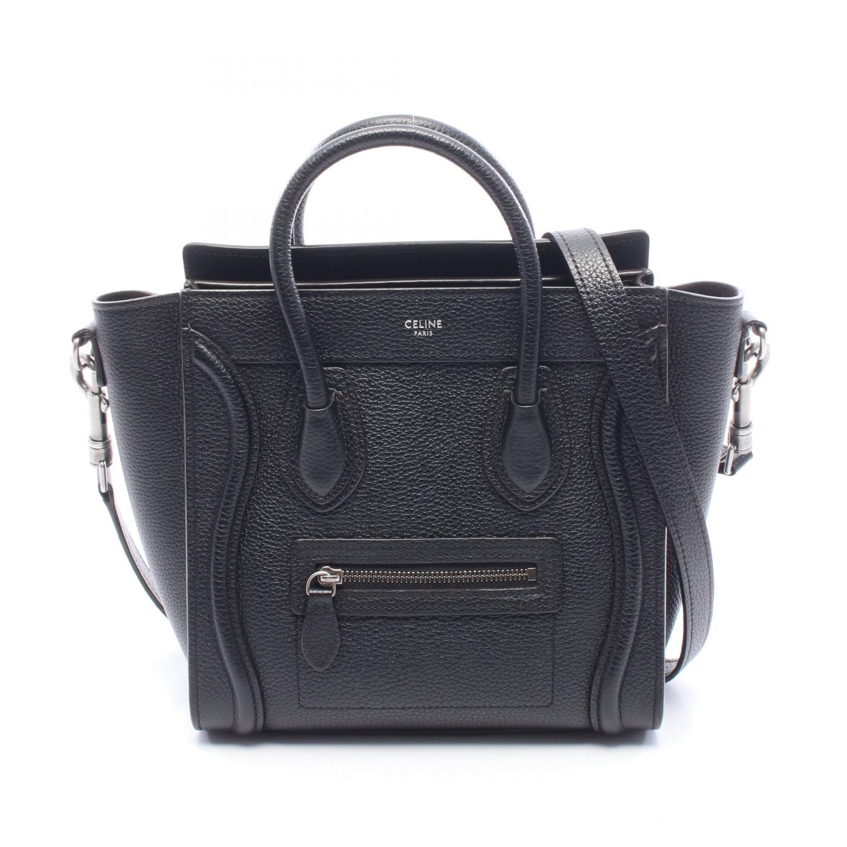 セリーヌ CELINE ラゲージ ナノショッパー 2WAY ハンドバッグ バッグ レザー レディース ブラック系 【中古】