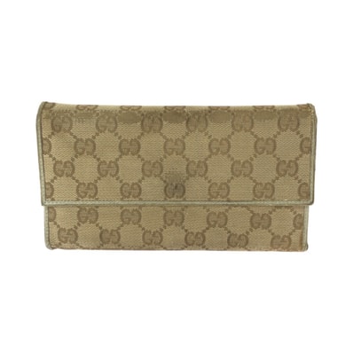 GUCCI グッチ ベージュ ゴールド金具 GGキャンバス レザー/ 長財布 ロングウォレット 506548 【中古】