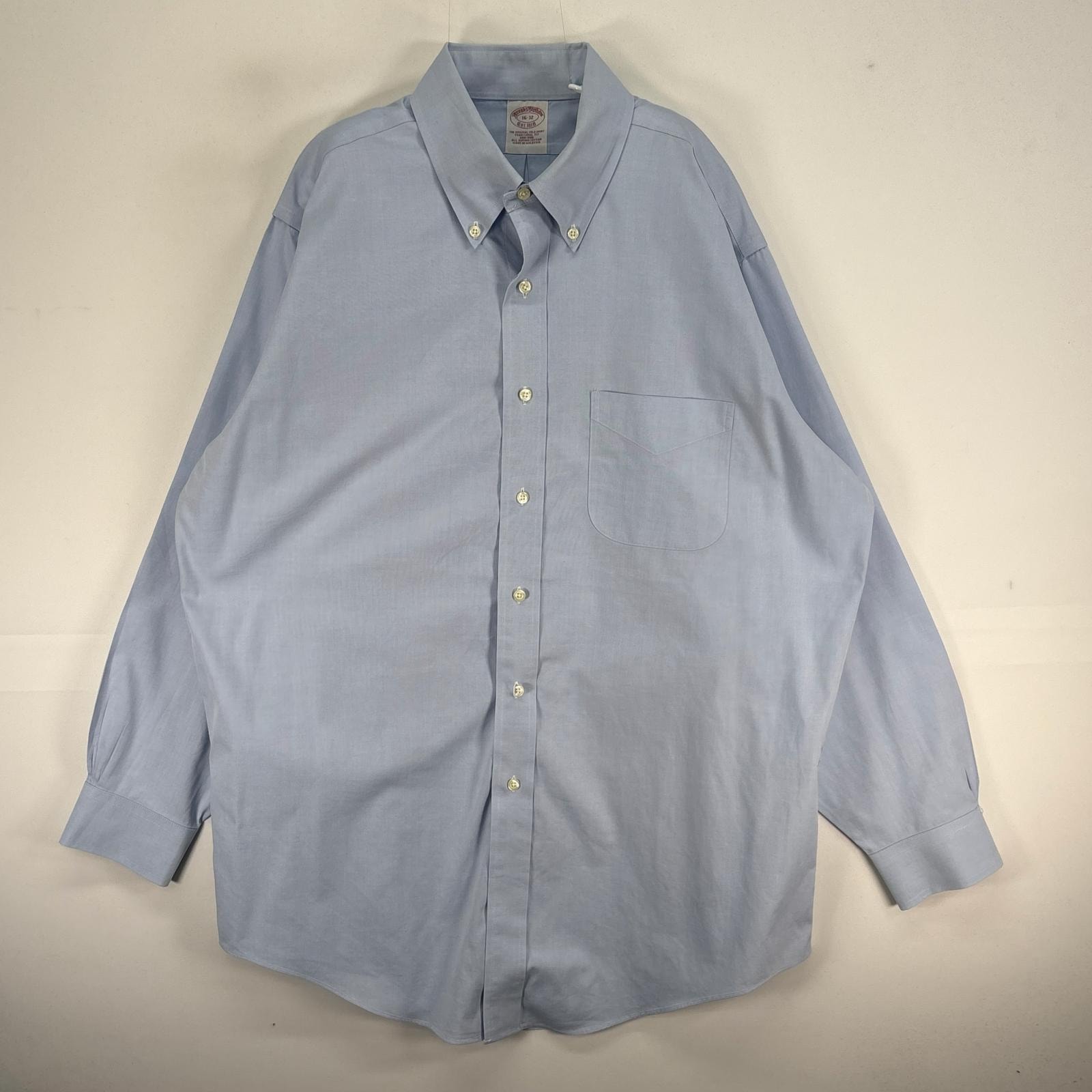 古着 ブルックスブラザーズ Brooks Brothers 長袖シャツ ボタンダウン 胸ポケ L  ブルー系 無地 メンズ