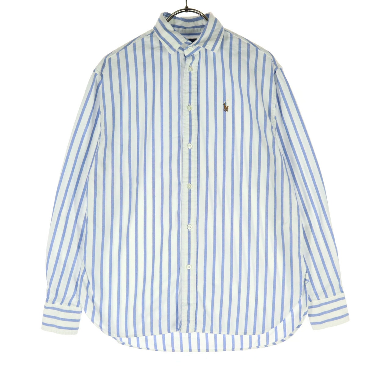 美品 Polo by Ralph Lauren ポロバイラルフローレン ストライプ柄 長袖 コットンシャツ ブルー系