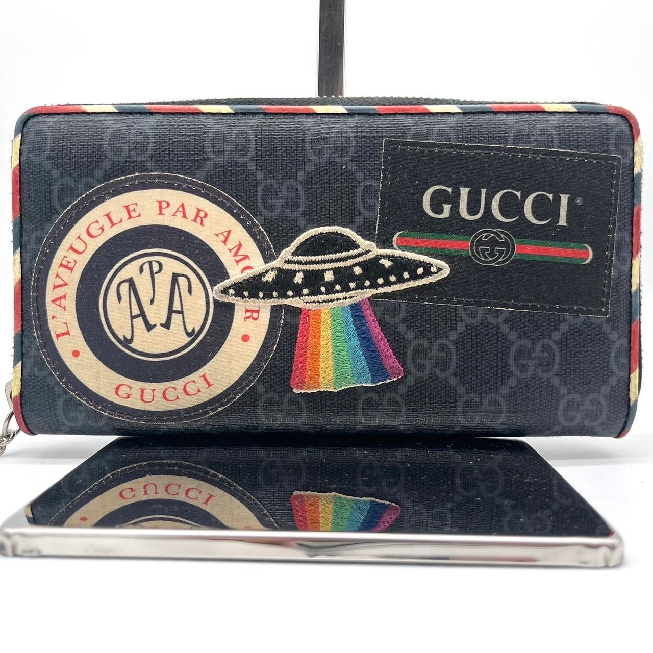 GUCCI Night Courrier GG Supreme Zip Around Wallet "Black"