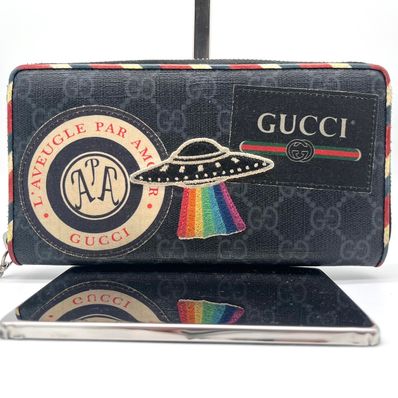 GUCCI Night Courrier GG Supreme Zip Around Wallet "Black"