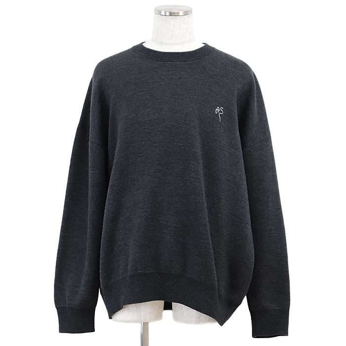 美品 アクネストゥディオズ クルーネック ロゴ エンブロイダリー 刺繍 オーバーサイズ ニット メンズ チャコール XL ACNE STUDIOS