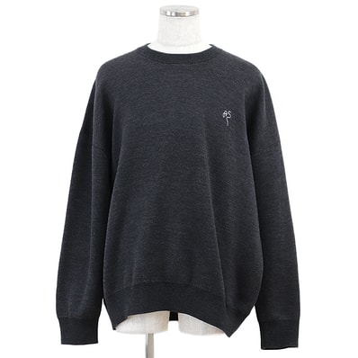 美品 アクネストゥディオズ クルーネック ロゴ エンブロイダリー 刺繍 オーバーサイズ ニット メンズ チャコール XL ACNE STUDIOS