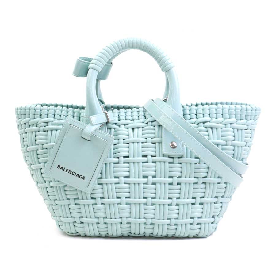 バレンシアガ BALENCIAGA ハンドバッグ ショルダーバッグ ビストロ XS バスケット ポリウレタン/ポリエステル ライトブルー シルバー レディース【中古】 e61257g