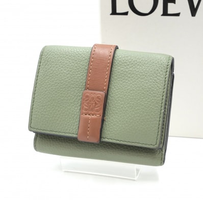LOEWE(ロエベ)アナグラム スモール バーティカル ウォレット 三つ折り財布 グリーン レザー バイカラー レディース 062131【中古】