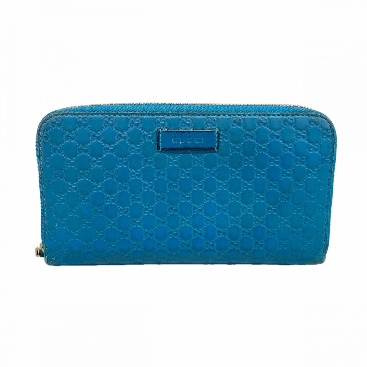 【6db1649-k】グッチ 長財布 マイクログッチシマ 449391 レザー ターコイズブルー ゴールド金具【中古】レディース