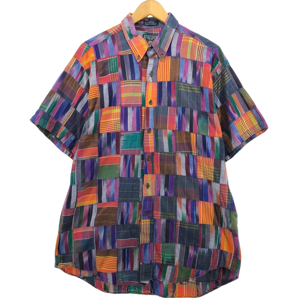 古着 ラルフローレン Ralph Lauren CHAPS チャップス パッチワーク 半袖 ボタンダウン チェックシャツ メンズL相当/eaa567023 【中古】 【250713】/eaa567023
