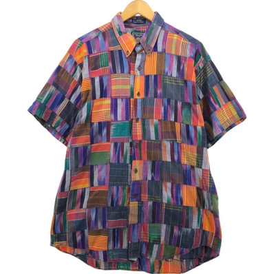 古着 ラルフローレン Ralph Lauren CHAPS チャップス パッチワーク 半袖 ボタンダウン チェックシャツ メンズL相当/eaa567023 【中古】 【250713】/eaa567023