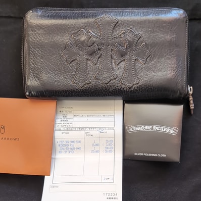 Chrome Hearts REC F Light Leather Zip Wallet / 3 Cemetary Cross "Black"