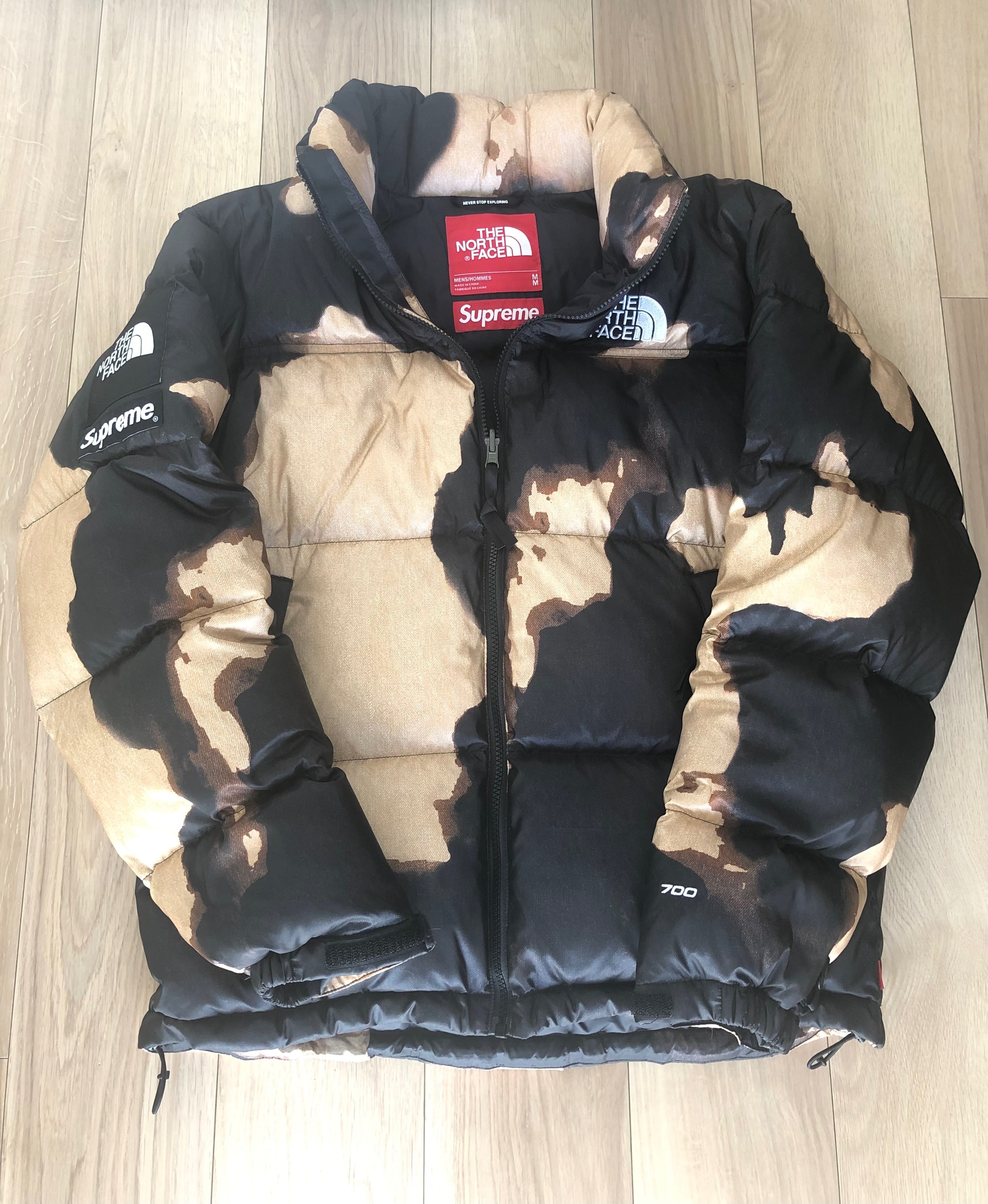 Supreme x The North Face Bleached Denim Print Nuptse Jacket "Black"