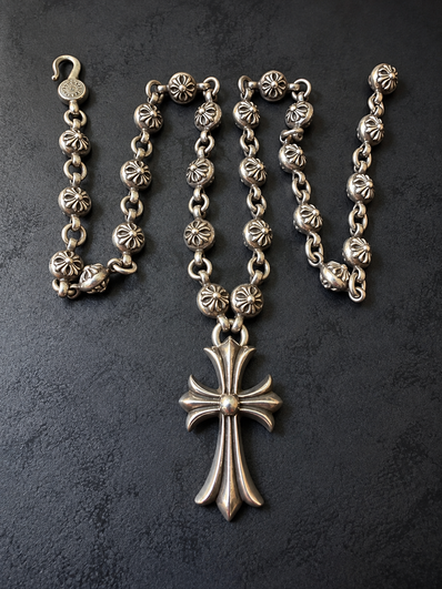 Chrome Hearts #1 Cross Ball Necklace / CH Cross 50cm "Silver"