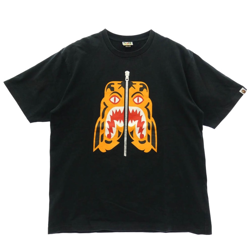 A BATHING APE アベイシングエイプ Tシャツ TIGER SHARK TEE タイガー シャーク Tシャツ 半袖カットソー ブラック系 XL【中古】