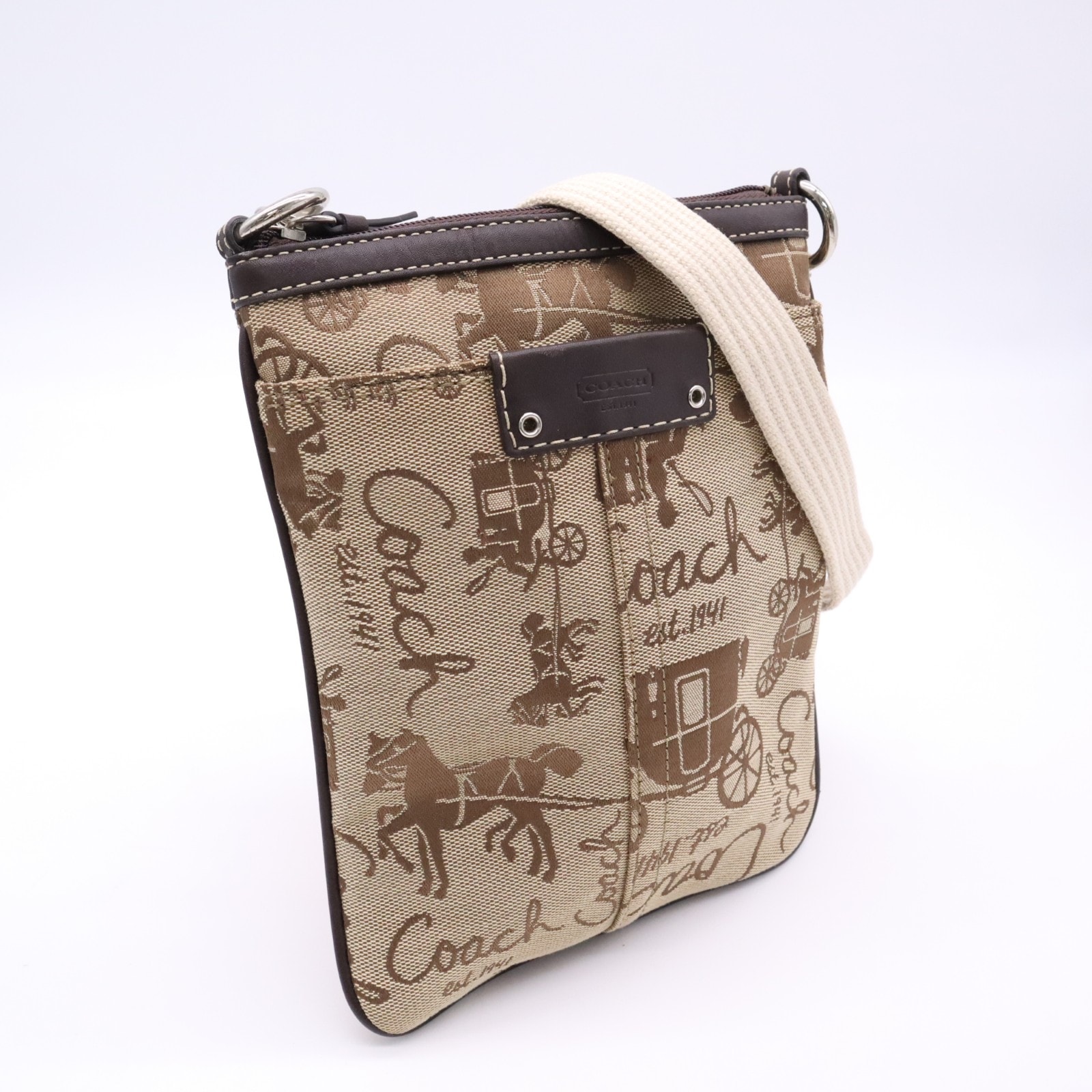 美品 COACH コーチ キャンバス ホース ショルダーバッグ - ショルダーバッグ ベージュ ブラウン キャンバス レザー レディース