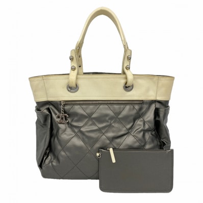 【6dc3655】シャネル トートバッグ パリビアリッツ レザー シルバー ベージュ シルバー金具【中古】レディース
