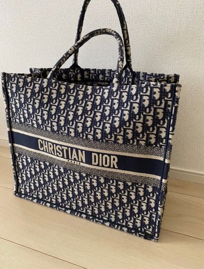 Dior Book Tote Large Bag Oblique Embroidery "Ecru/Blue"