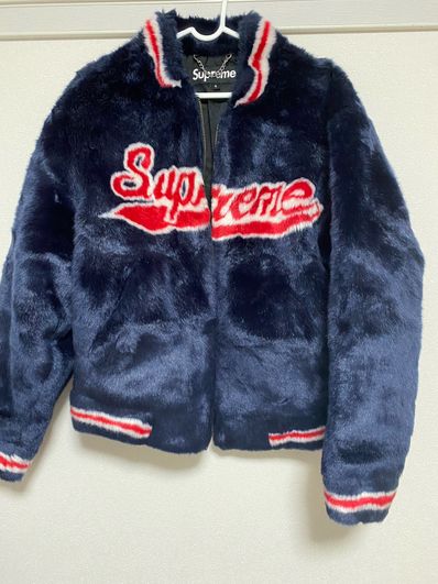 Supreme Faux Fur Varsity Jacket "Navy"
