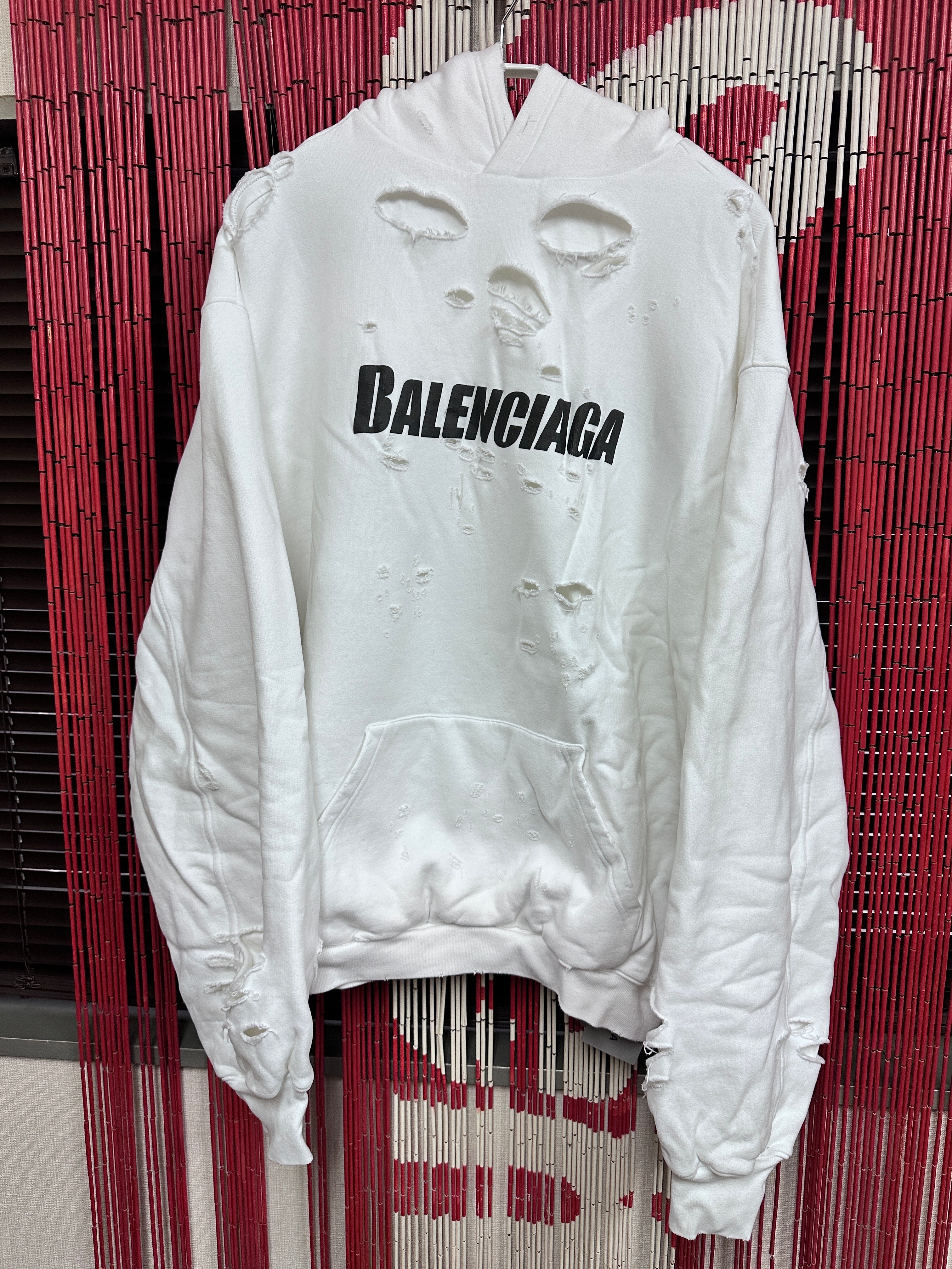 バレンシアガ ウィメンズ キャップ デストロイド フーディー "ホワイト"