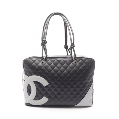 シャネル CHANEL カンボンライン ラージ ボーリングバッグ ショルダーバッグ バッグ レザー レディース ブラック系 / グレー系 A25172 【中古】
